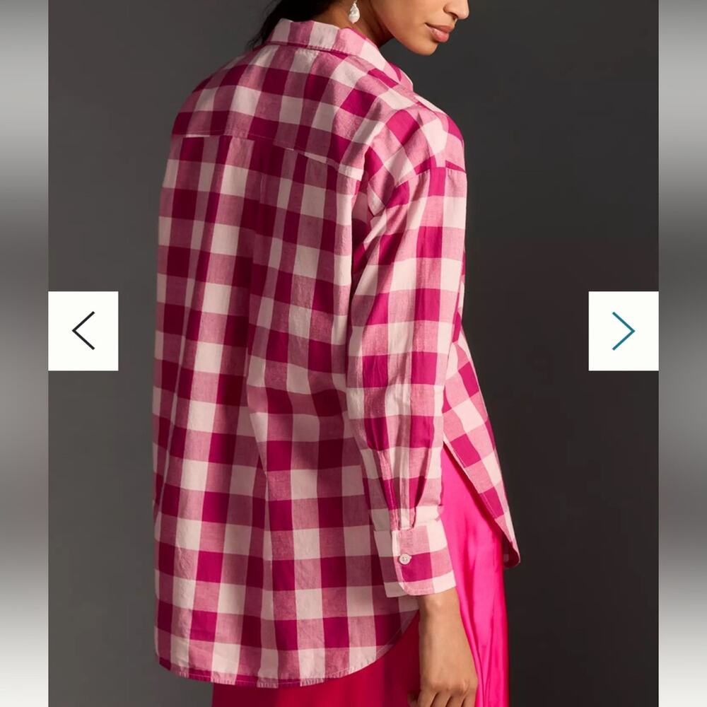 Antropologie MAEVE The Bennet Buttondown Shirt Buffalo Check Pink Combo Medium - Picture 3 of 12